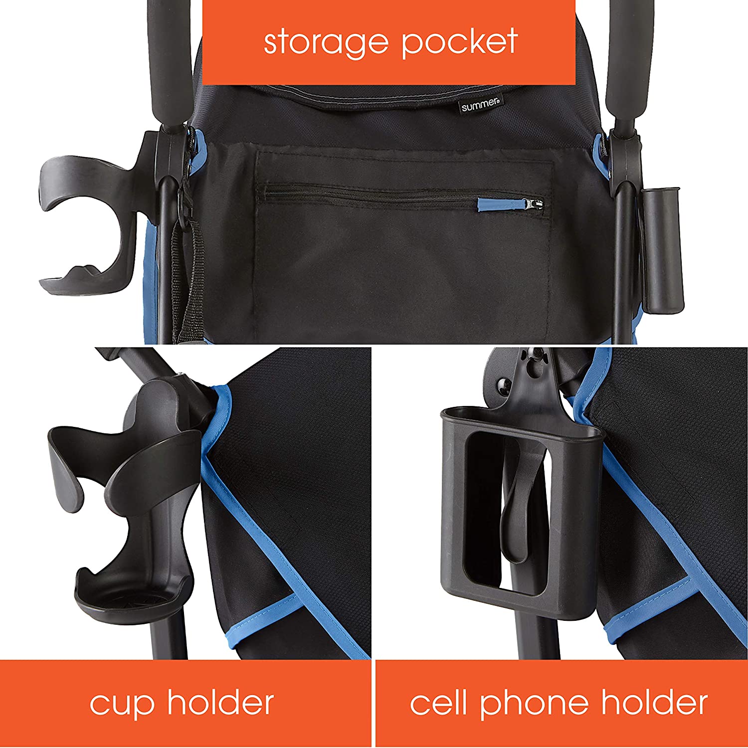 Summer 3Dlite+ Convenience Stroller, Blue/Matte Black – Lightweight