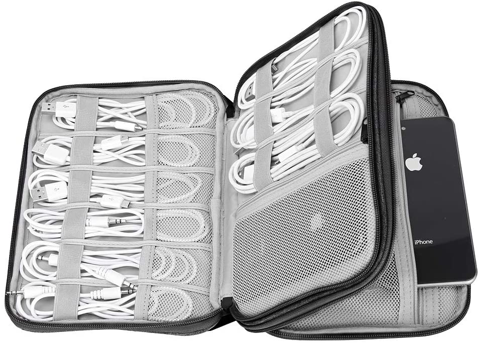 Electronics Organizer, 2 Layer Electronic Accessories Organizer Travel Storage Bag for Charging Cable, Phone, Power Bank, Mini Tablet (Up to 7.9'') Make up Organizer Bag for Traveling