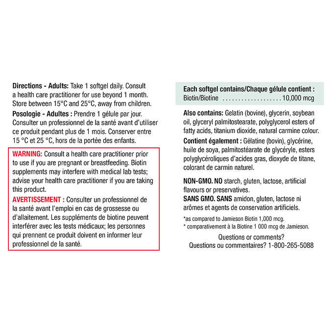 Jamieson Biotin 10,000MCG 120 Softgels, 2-pack