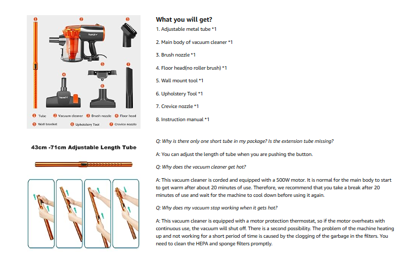 iwoly V600 Vacuum Cleaner Corded Bagless Stick and Handheld